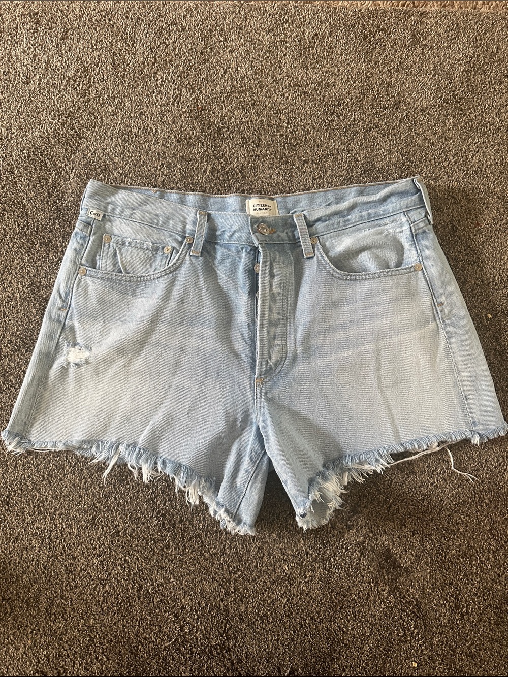 Citizens Of Humanity Frieda Light Blue High-Rise Distressed Denim Shorts Sz 30